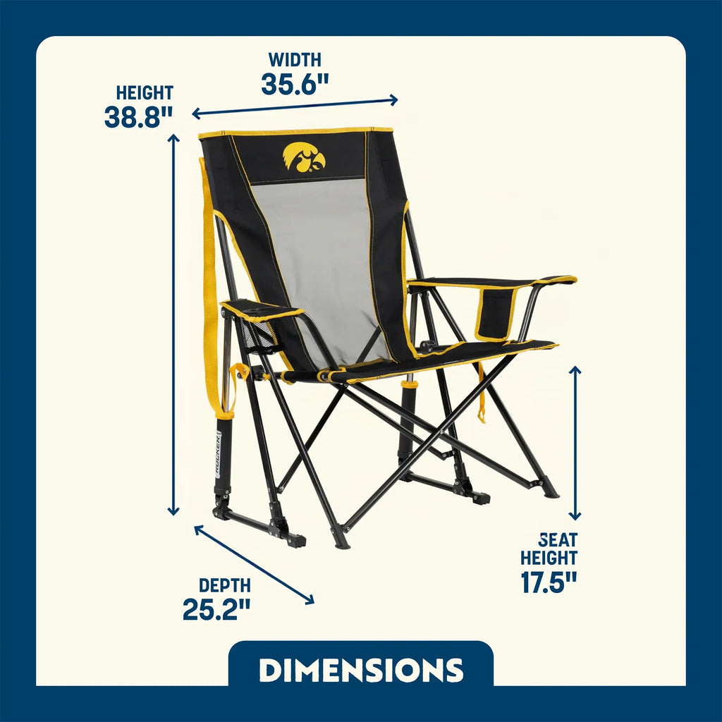 Premium All-Weather College Comfort Pro Rocker - Iowa Hawkeyes - Choice 249 - RoadTrip Rocker Smooth Motion Camp Chair Detail