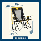 Premium All-Weather College Comfort Pro Rocker - Iowa Hawkeyes - Choice 249 - RoadTrip Rocker Smooth Motion Camp Chair Detail