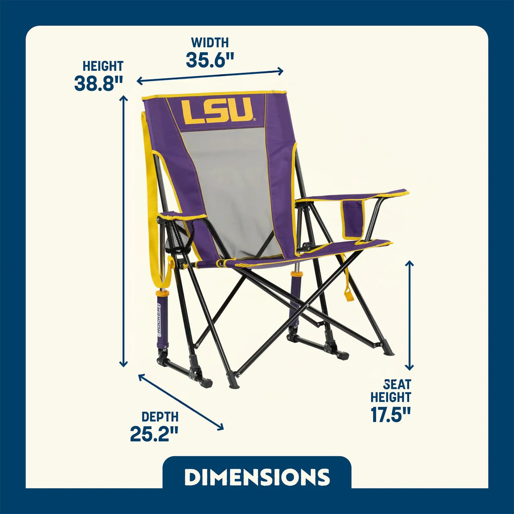 Premium All-Weather College Comfort Pro Rocker - LSU Tigers - Choice 880 - Patented Spring-Action Rocking Chair for Camping Detail