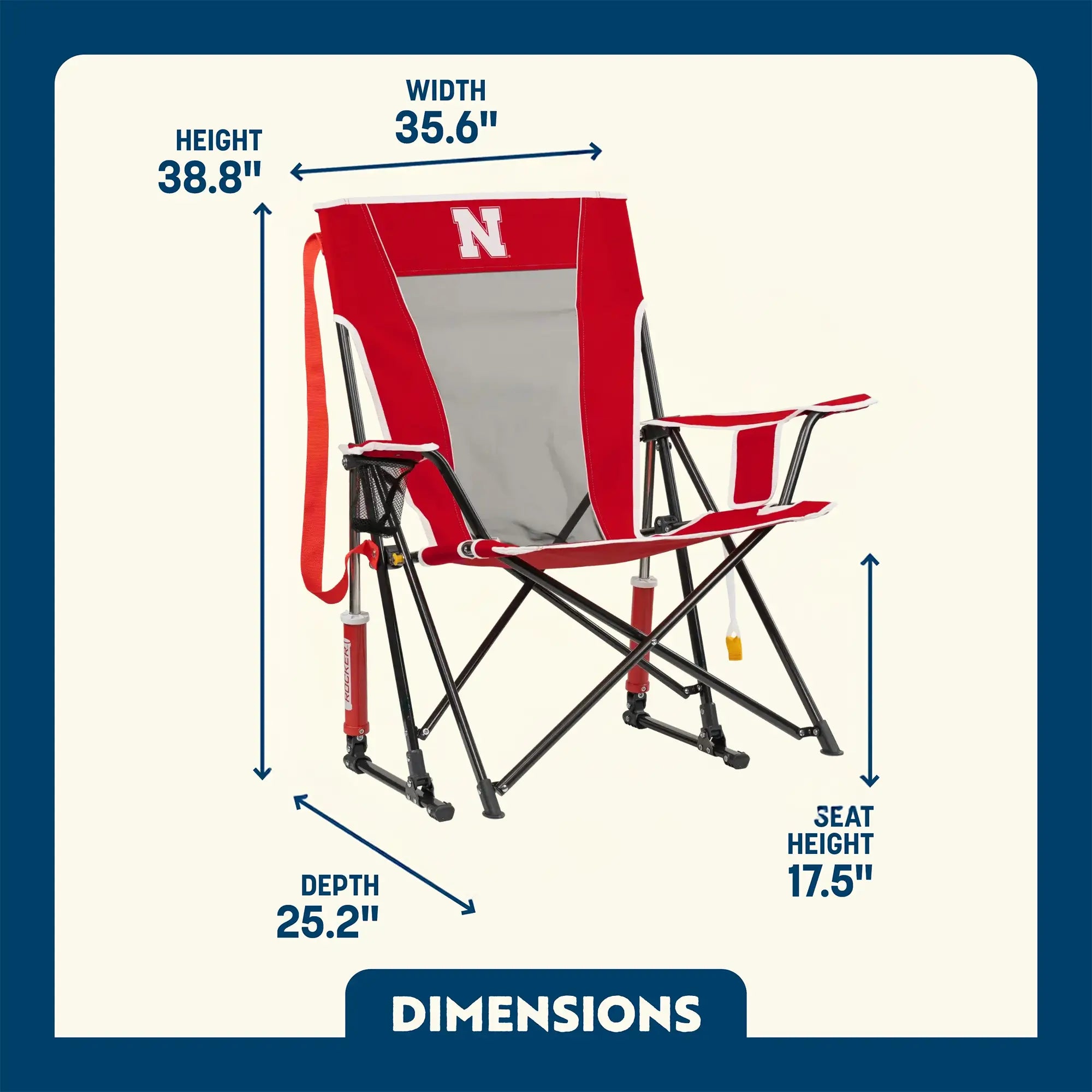 Smooth Motion College Comfort Pro Rocker - Nebraska Cornhuskers - Choice 161 - Heavy-Duty Kickback Rocker with Beverage Holder Detail