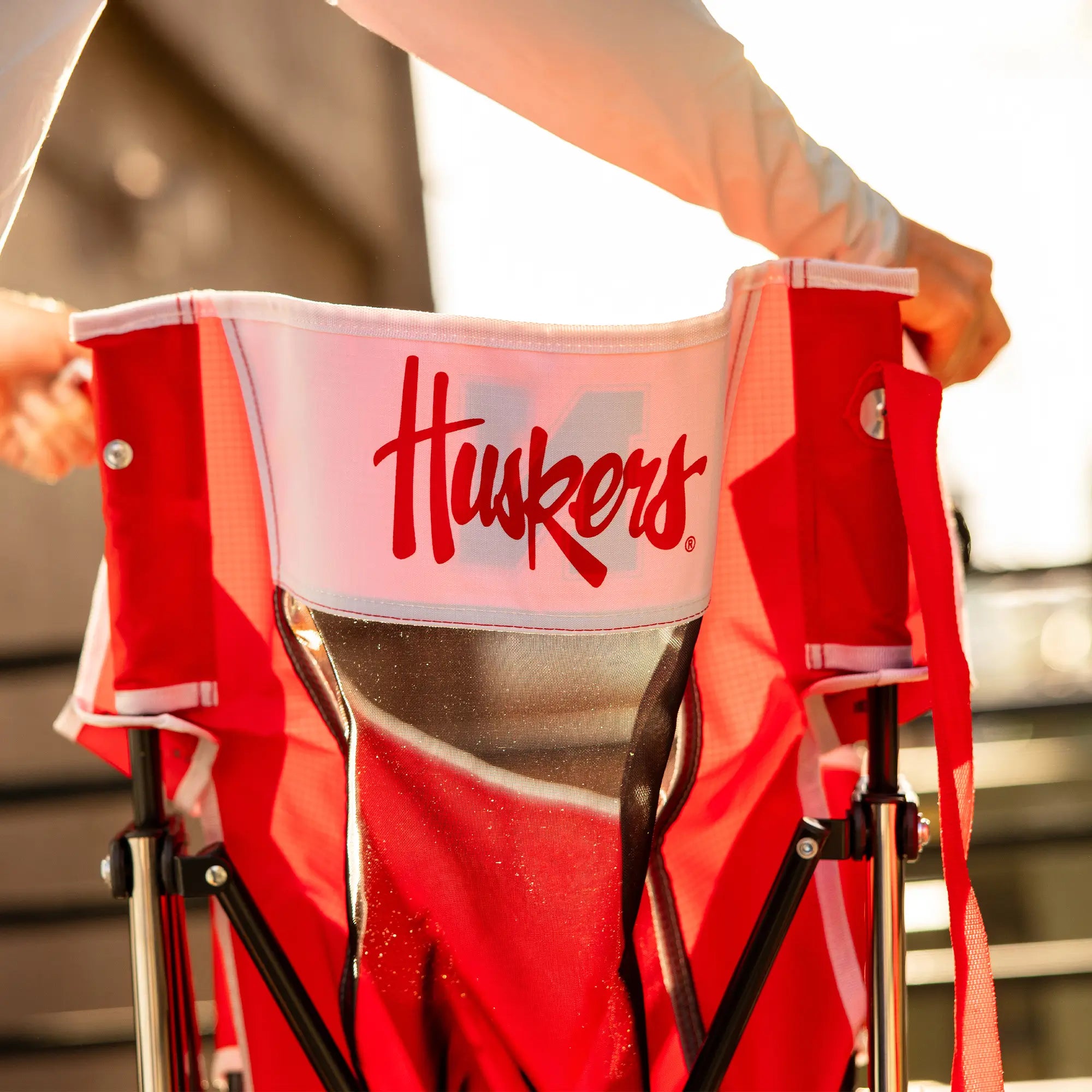 Smooth Motion College Comfort Pro Rocker - Nebraska Cornhuskers - Choice 161 - Heavy-Duty Kickback Rocker with Beverage Holder Detail