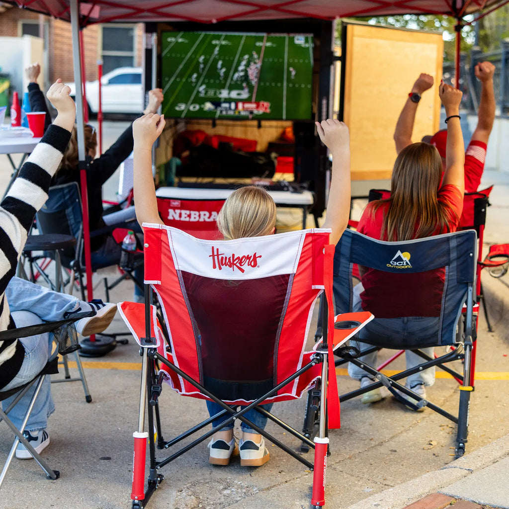 Smooth Motion College Comfort Pro Rocker - Nebraska Cornhuskers - Choice 161 - Heavy-Duty Kickback Rocker with Beverage Holder Detail