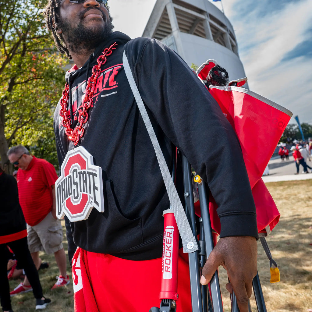 Patented Spring-Action College Comfort Pro Rocker - Ohio State Buckeyes - Choice 676 - Freestyle Rocker Portable Outdoor Folding Chair Detail