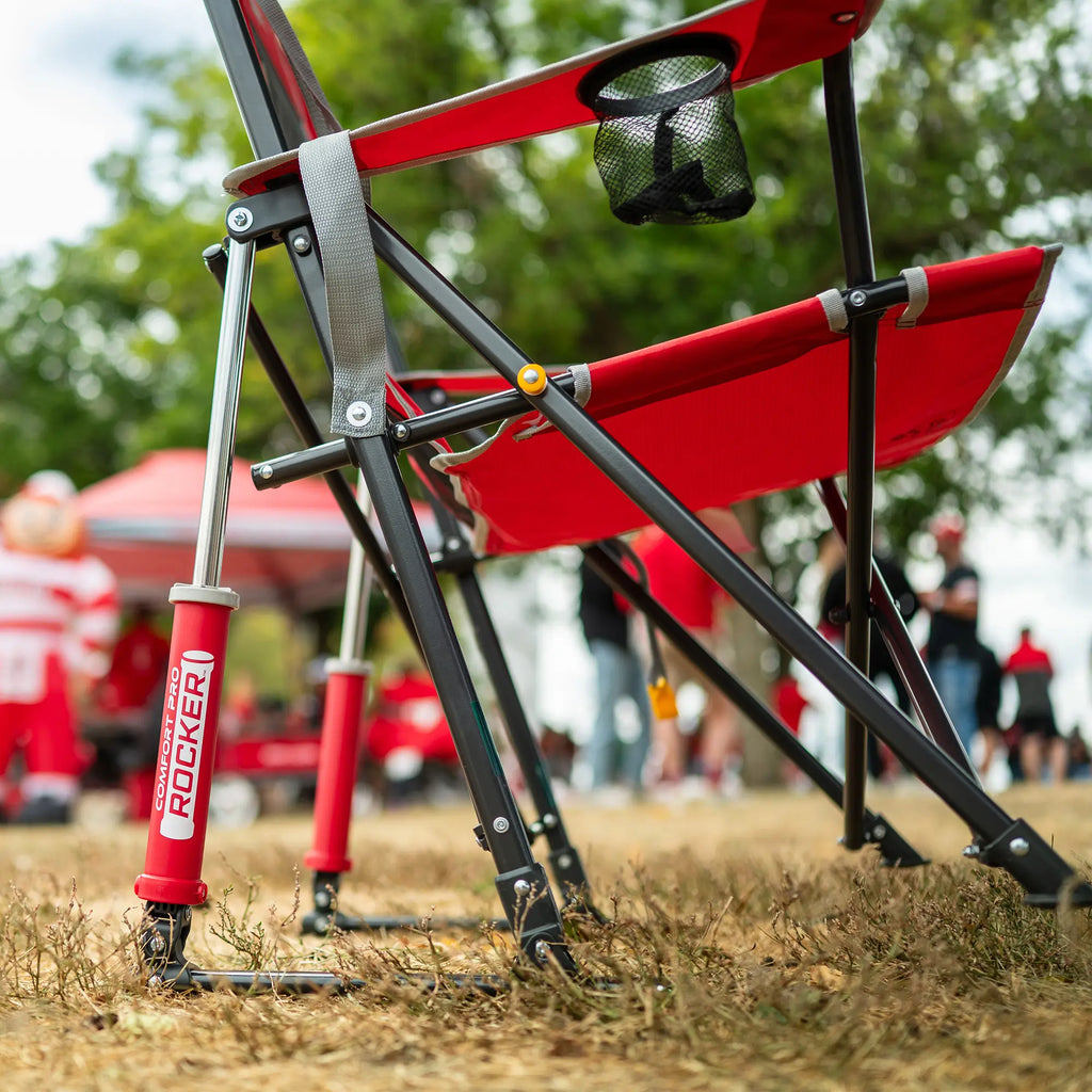 Patented Spring-Action College Comfort Pro Rocker - Ohio State Buckeyes - Choice 676 - Freestyle Rocker Portable Outdoor Folding Chair Detail