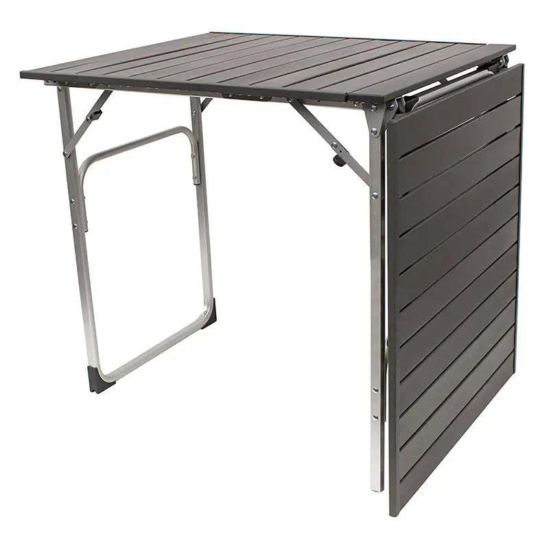 Heavy-Duty Grilling Slim-Fold Table XL - Choice 651 - Slim-Fold Outdoor Cook Station with Storage Shelves Detail