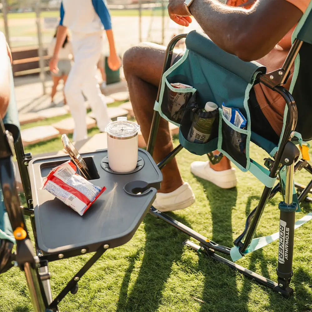 Premium All-Weather Stowaway Rocker with Side Table - Choice 253 - RoadTrip Rocker Smooth Motion Camp Chair Detail
