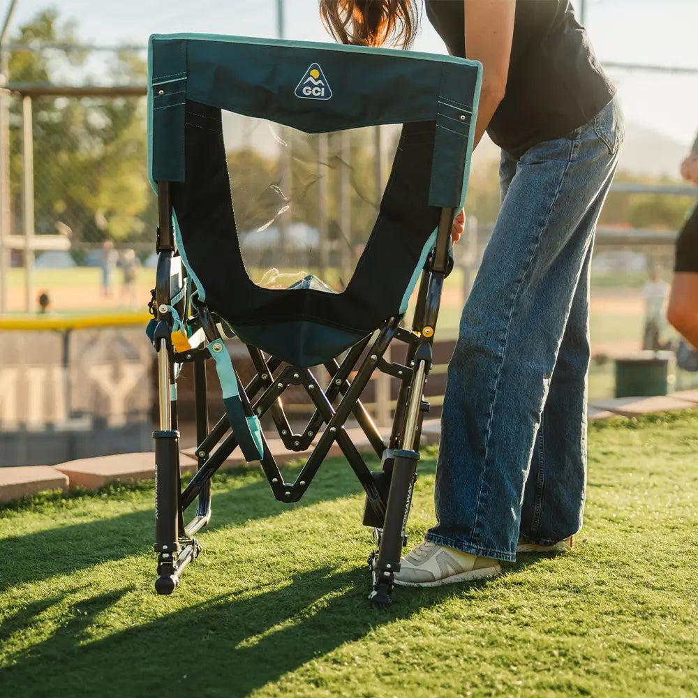Premium All-Weather Stowaway Rocker with Side Table - Choice 253 - RoadTrip Rocker Smooth Motion Camp Chair Detail
