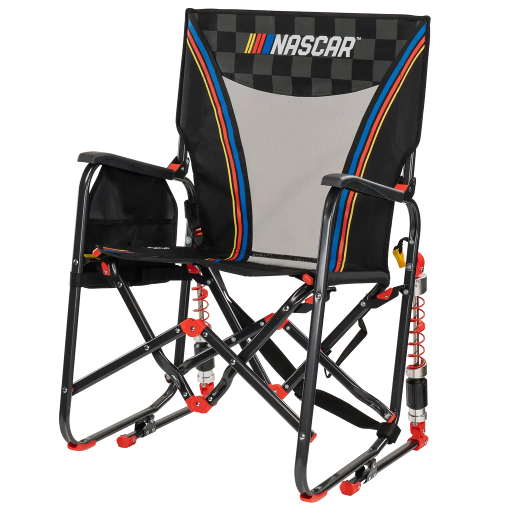 Premium All-Weather Adjustable Rocker - NASCAR - Choice 899 - Heavy-Duty Kickback Rocker with Beverage Holder Detail