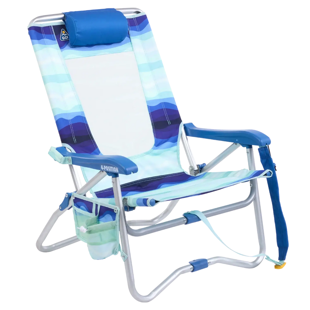 Low-Profile Bi-Fold Beach Chair - Choice 601 - Multi-Position Outdoor Beach Chair with Pillow - Wave