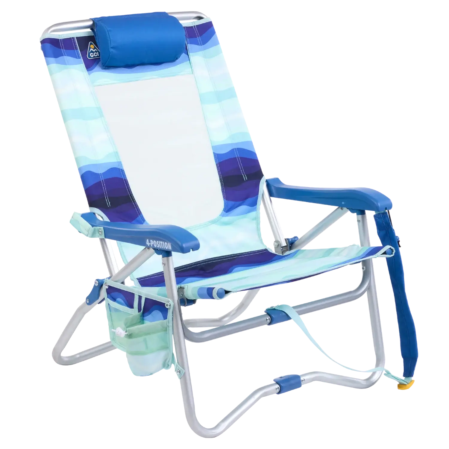 Low-Profile Bi-Fold Beach Chair - Choice 601 - Multi-Position Outdoor Beach Chair with Pillow - Wave