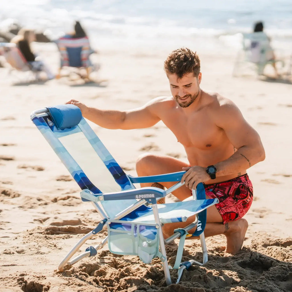 Low-Profile Bi-Fold Beach Chair - Choice 601 - Multi-Position Outdoor Beach Chair with Pillow Detail