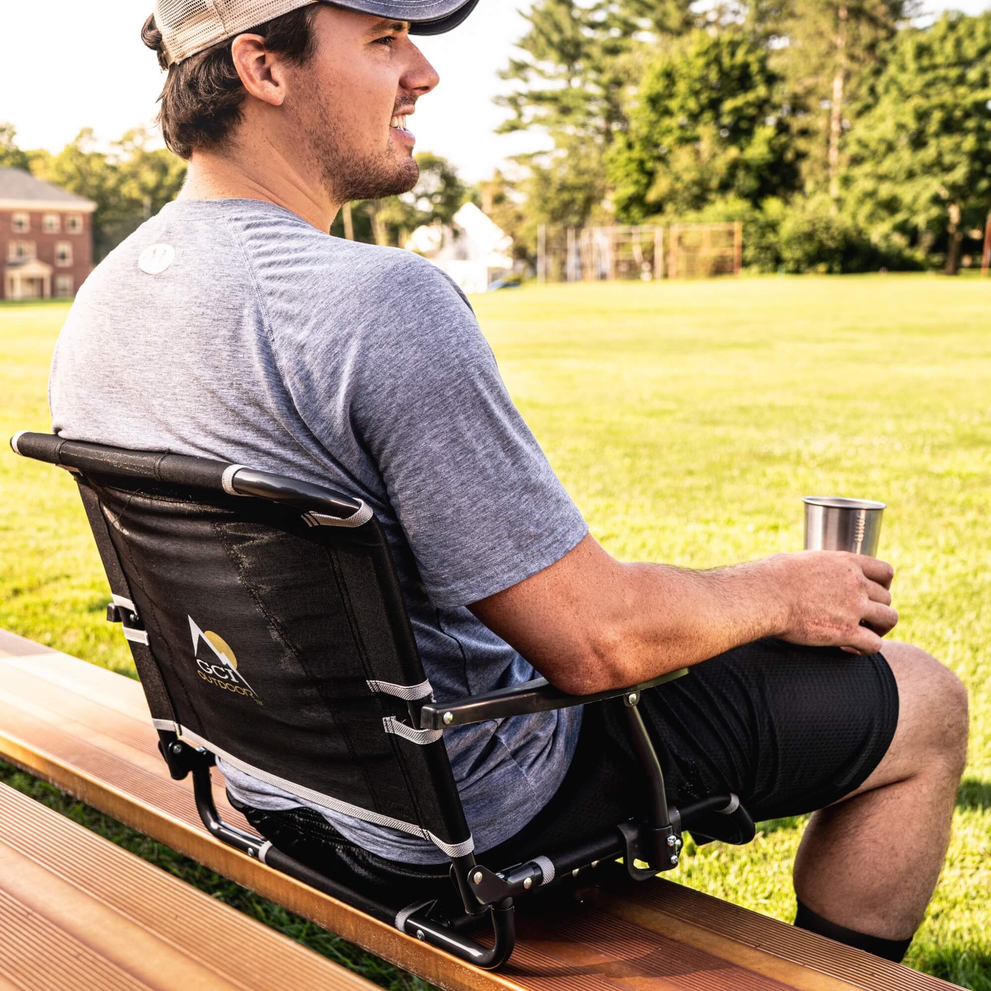 Ergonomic Back-Support Big Comfort Stadium Chair with Armrests - Choice 465 - Ergonomic Portable Stadium Seat for Sports Events Detail