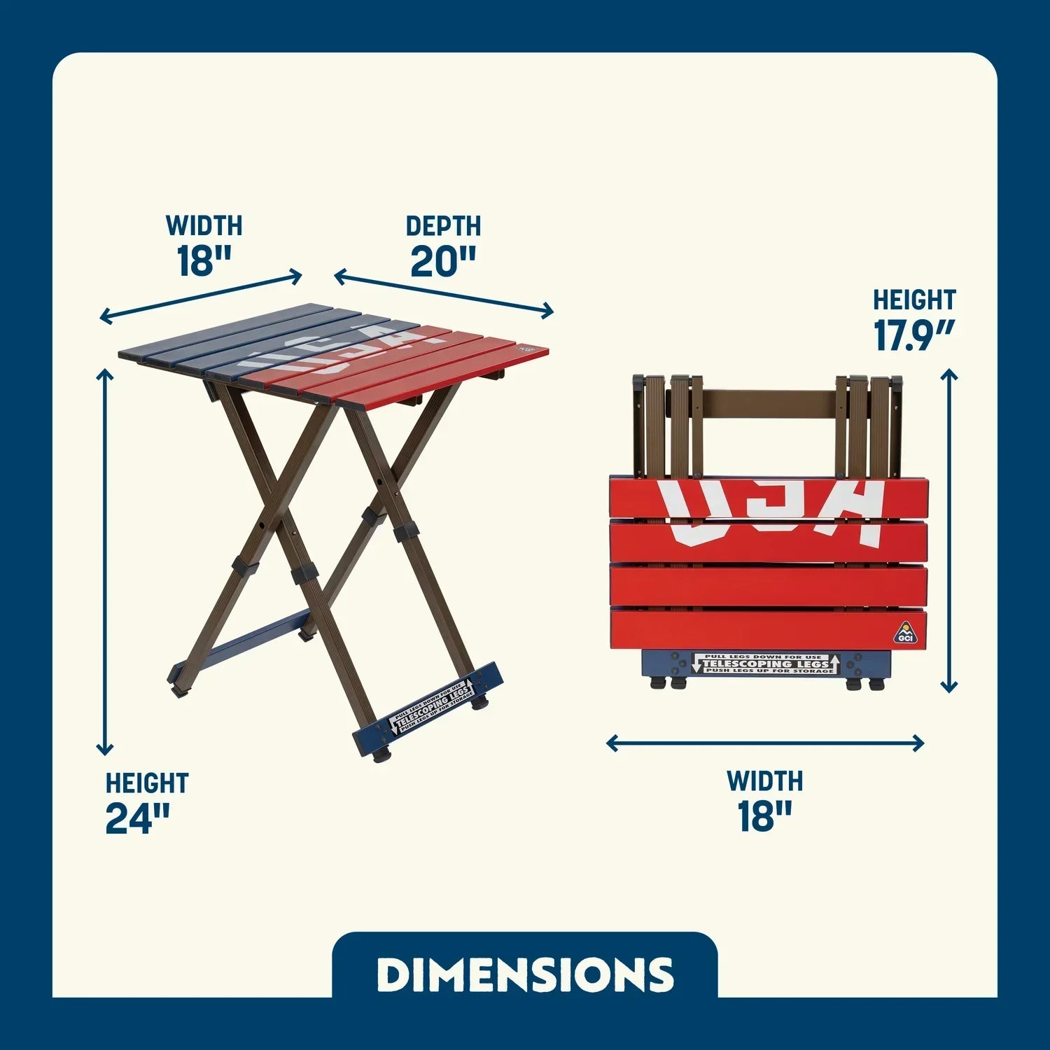 Portable Staging Compact Camp Table 20 - USA Anniversary Deluxe - Choice 757 - Portable Camping Table with Heat-Resistant Countertop Detail
