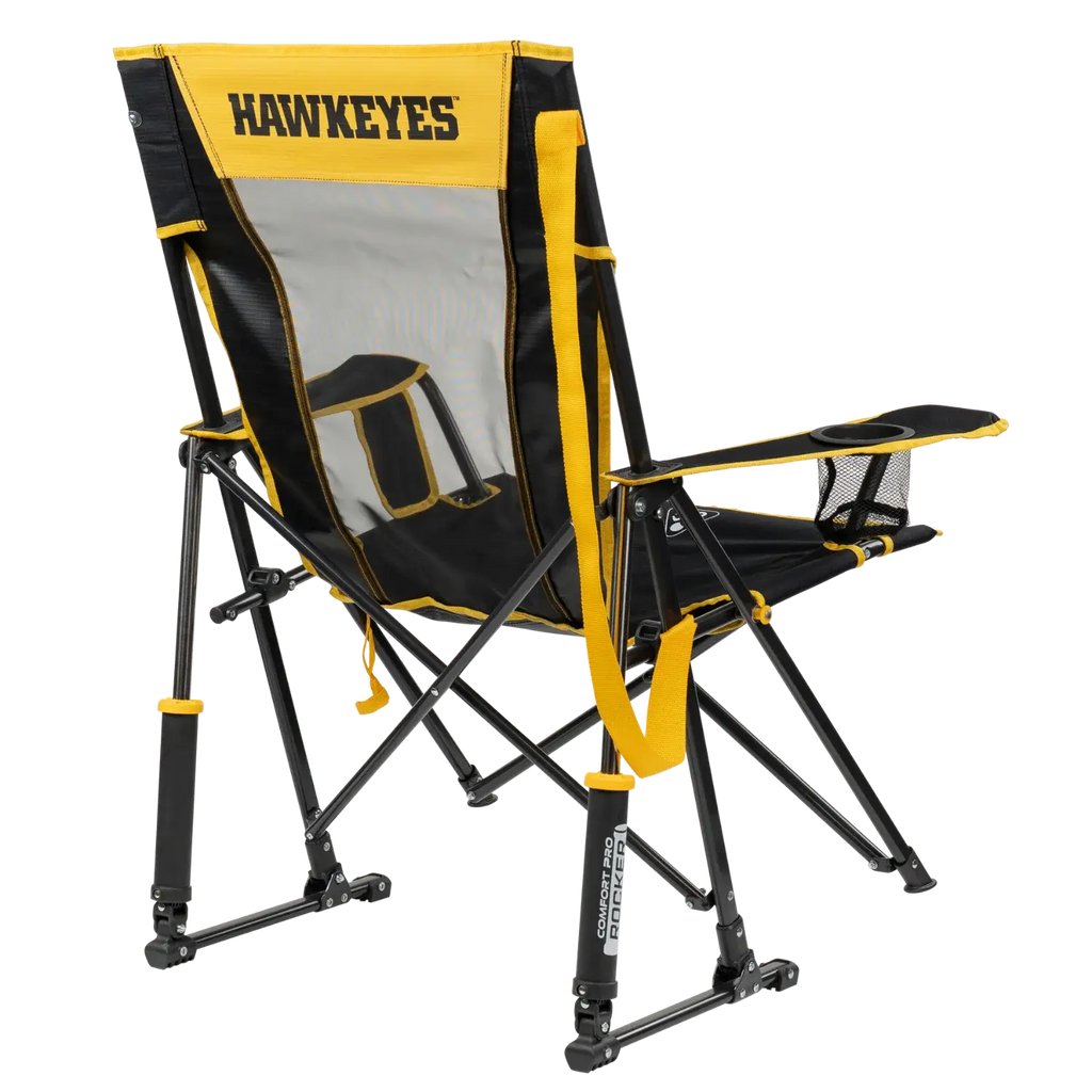 Premium All-Weather College Comfort Pro Rocker - Iowa Hawkeyes - Choice 249 - RoadTrip Rocker Smooth Motion Camp Chair Detail