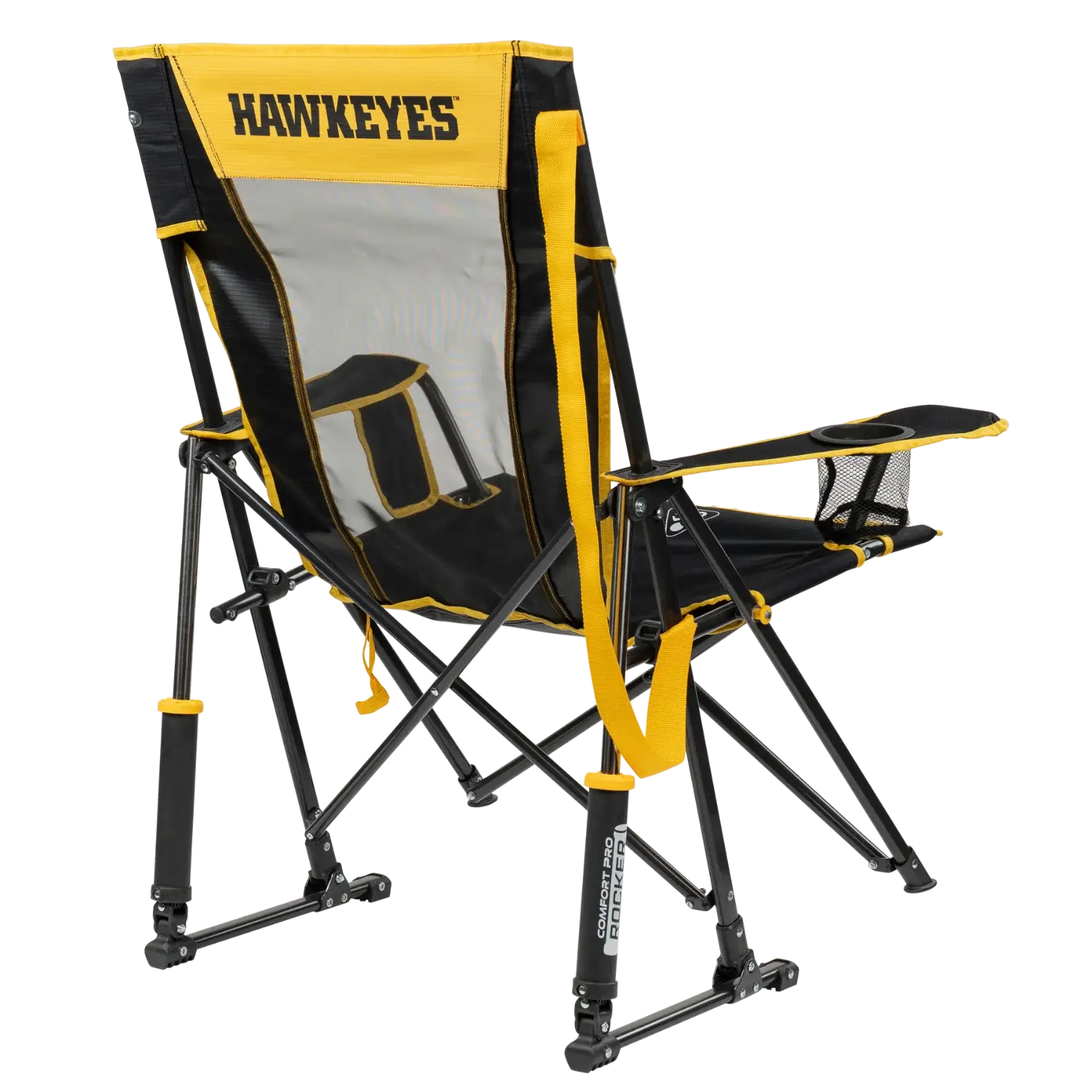 Premium All-Weather College Comfort Pro Rocker - Iowa Hawkeyes - Choice 249 - RoadTrip Rocker Smooth Motion Camp Chair Detail