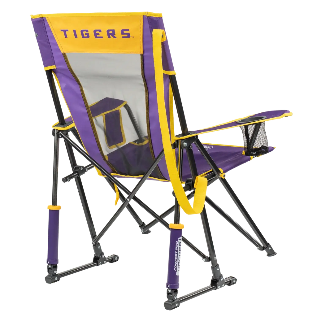 Premium All-Weather College Comfort Pro Rocker - LSU Tigers - Choice 880 - Patented Spring-Action Rocking Chair for Camping Detail