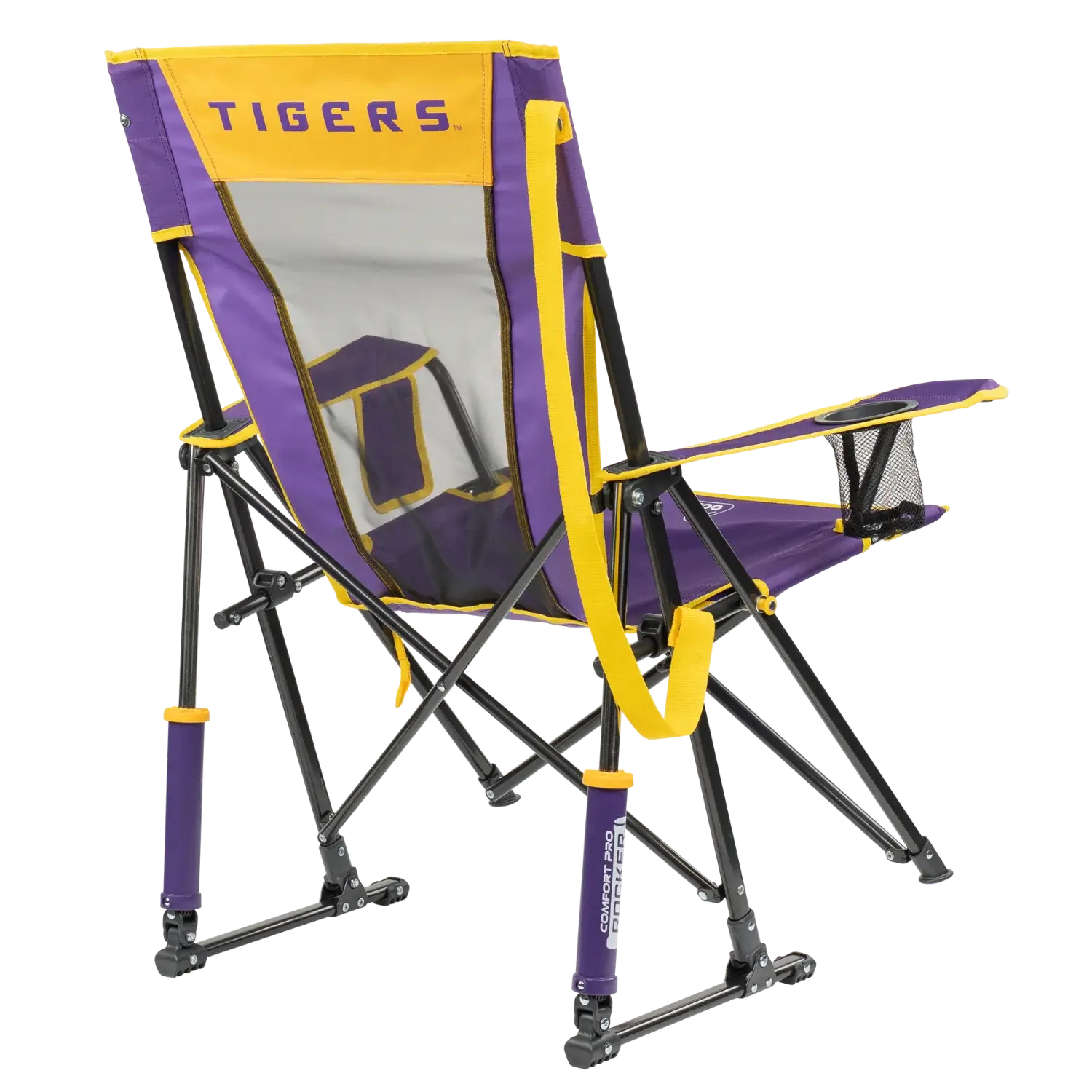 Premium All-Weather College Comfort Pro Rocker - LSU Tigers - Choice 880 - Patented Spring-Action Rocking Chair for Camping Detail