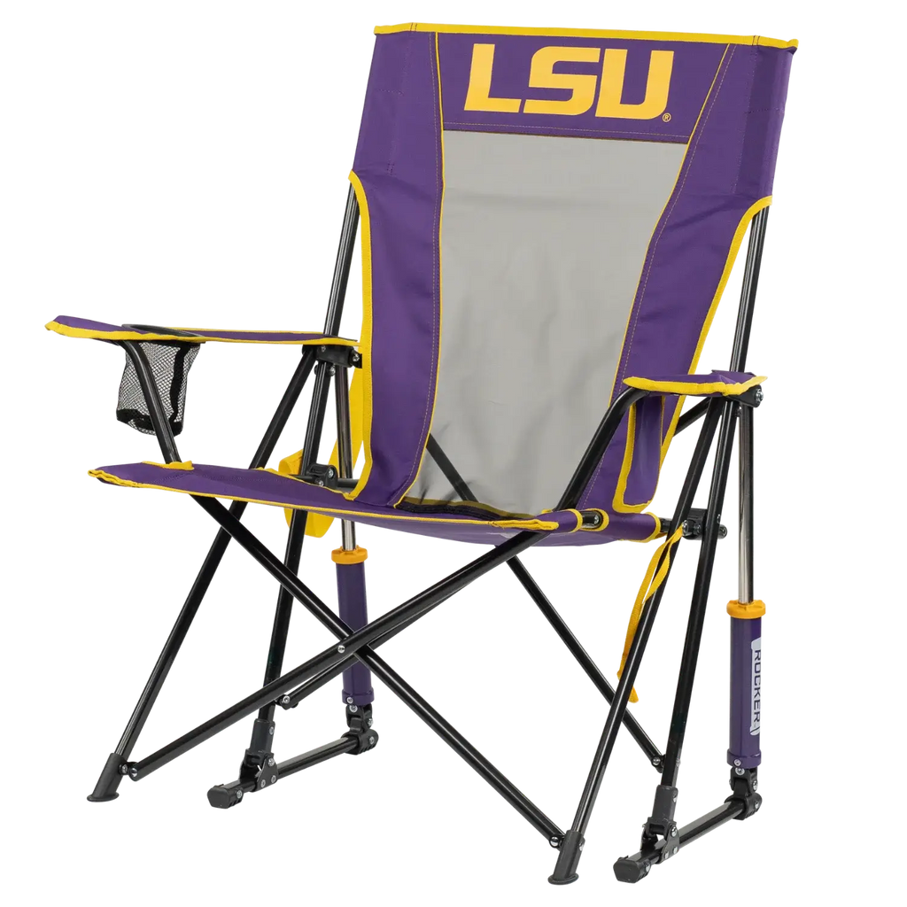 Premium All-Weather College Comfort Pro Rocker - LSU Tigers - Choice 880 - Patented Spring-Action Rocking Chair for Camping Detail