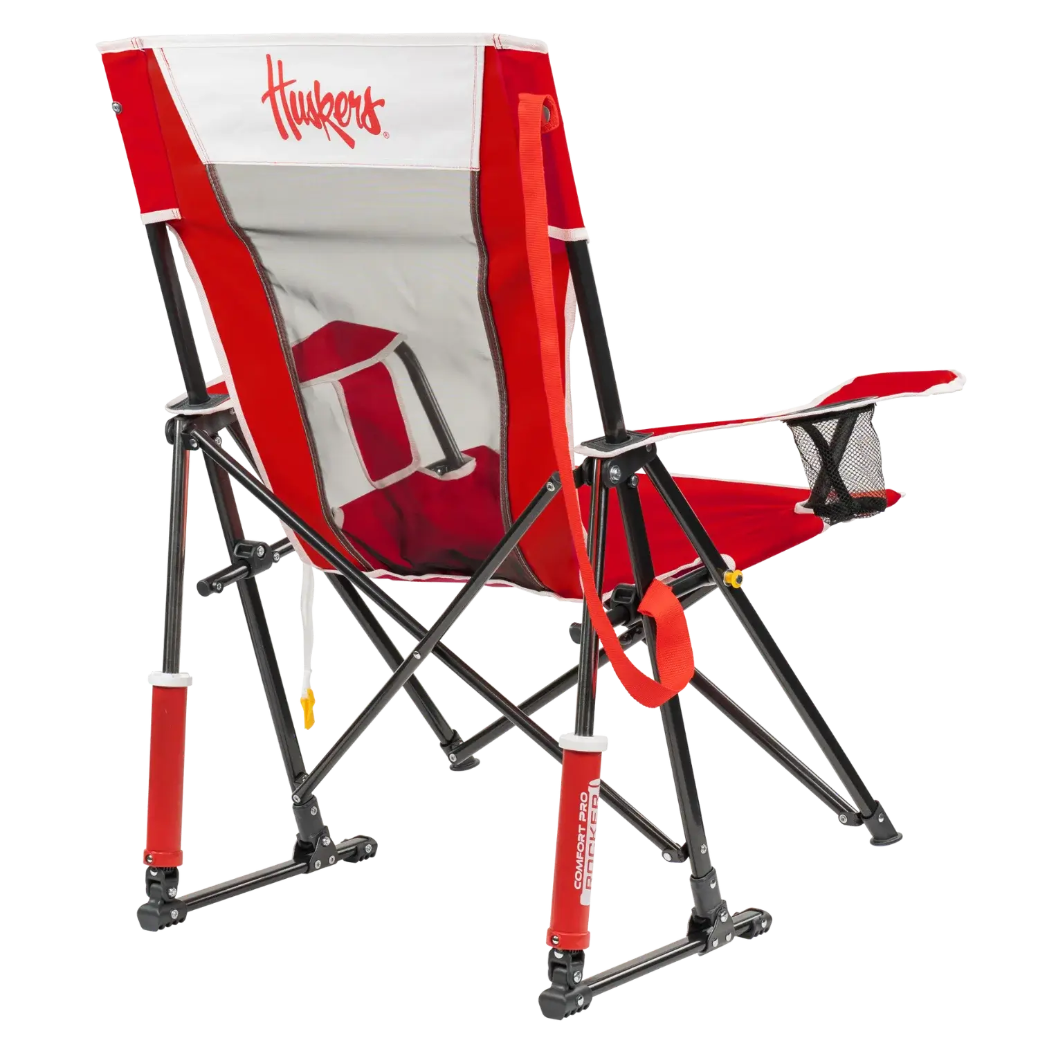 Smooth Motion College Comfort Pro Rocker - Nebraska Cornhuskers - Choice 161 - Heavy-Duty Kickback Rocker with Beverage Holder Detail