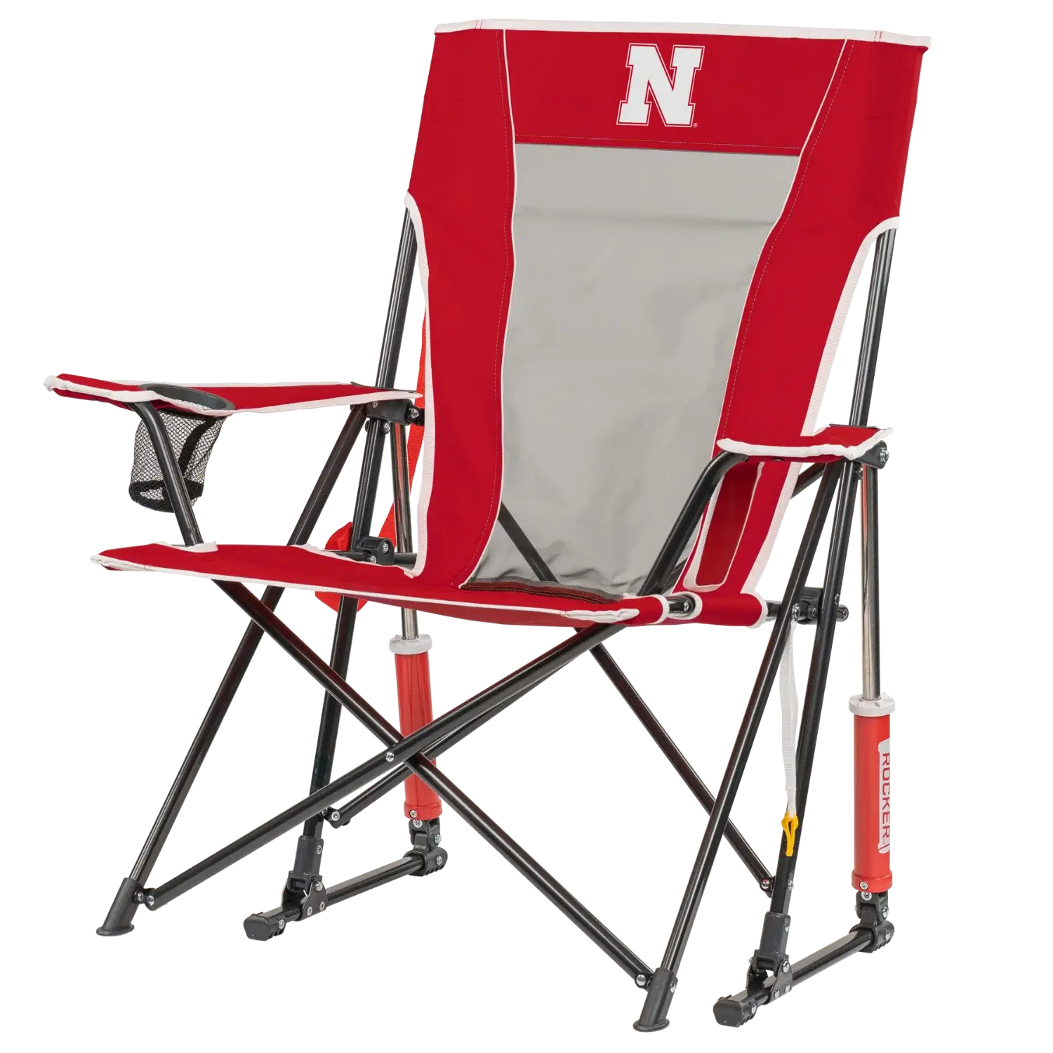 Smooth Motion College Comfort Pro Rocker - Nebraska Cornhuskers - Choice 161 - Heavy-Duty Kickback Rocker with Beverage Holder Detail