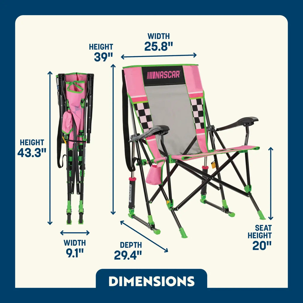 Premium All-Weather RoadTrip Rocker - NASCAR For Her - Choice 560 - Freestyle Rocker Portable Outdoor Folding Chair Detail