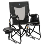 Premium All-Weather Stowaway Rocker with Side Table - Choice 253 - RoadTrip Rocker Smooth Motion Camp Chair - Dark Charcoal