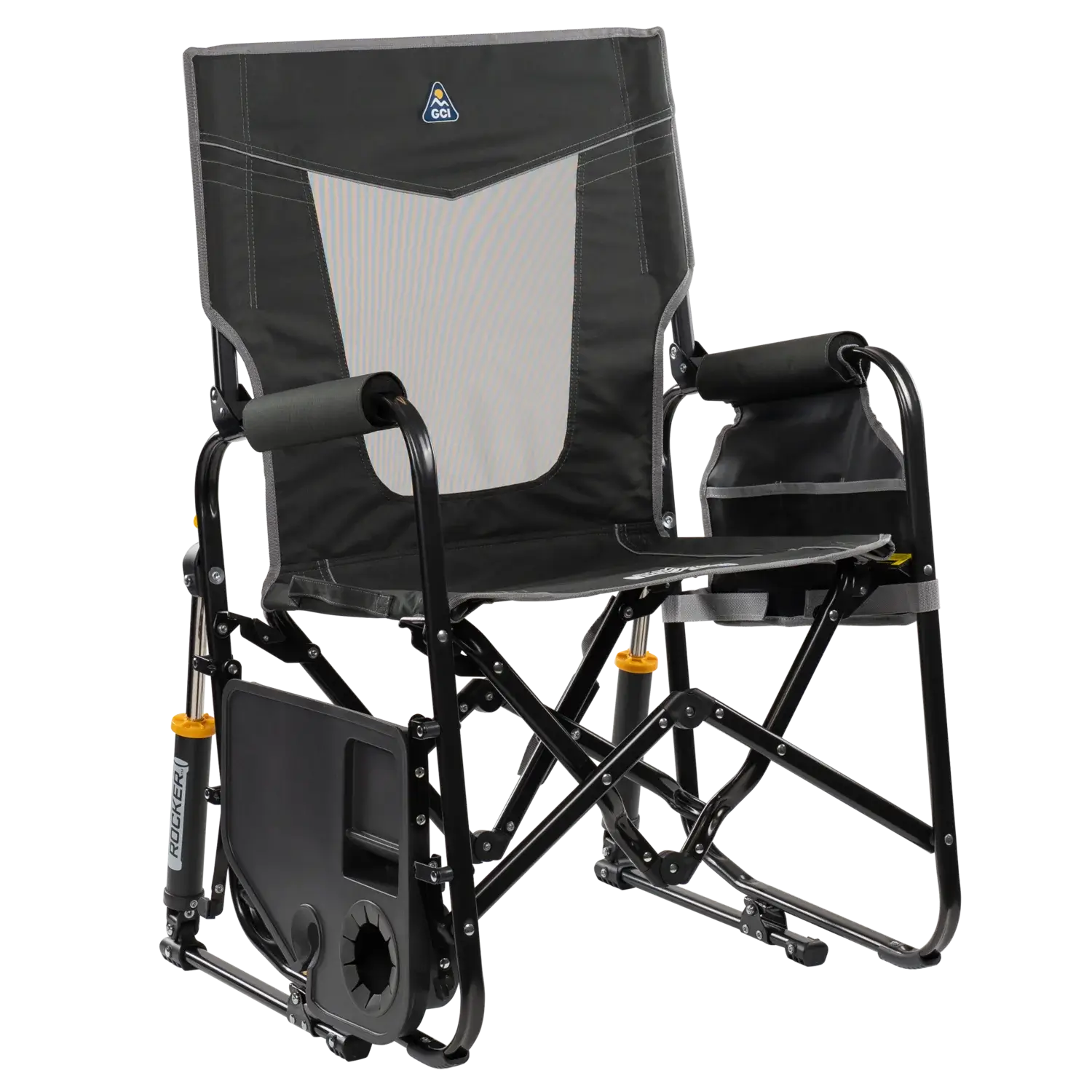 Premium All-Weather Stowaway Rocker with Side Table - Choice 253 - RoadTrip Rocker Smooth Motion Camp Chair Detail